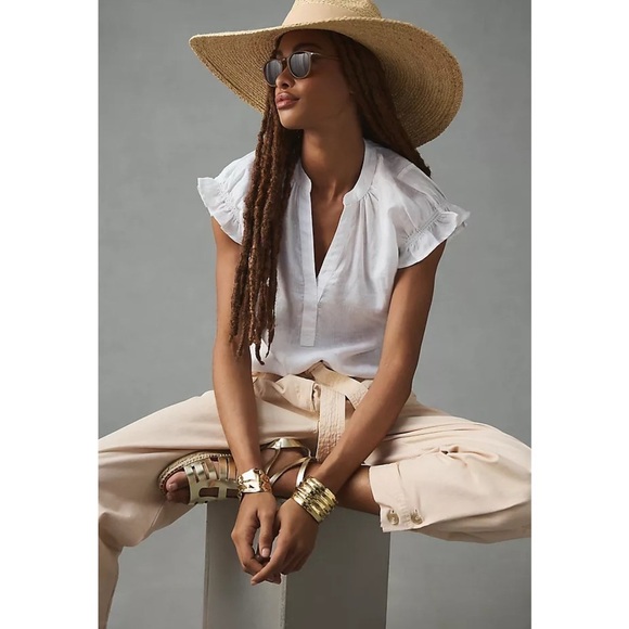 Anthropologie Pilcro The Tatum Futter Sleeve Blouse White Cotton Medium - Picture 1 of 12